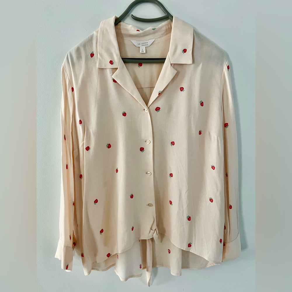 LC Lauren Conrad - Strawberry Print Button Down Blouse